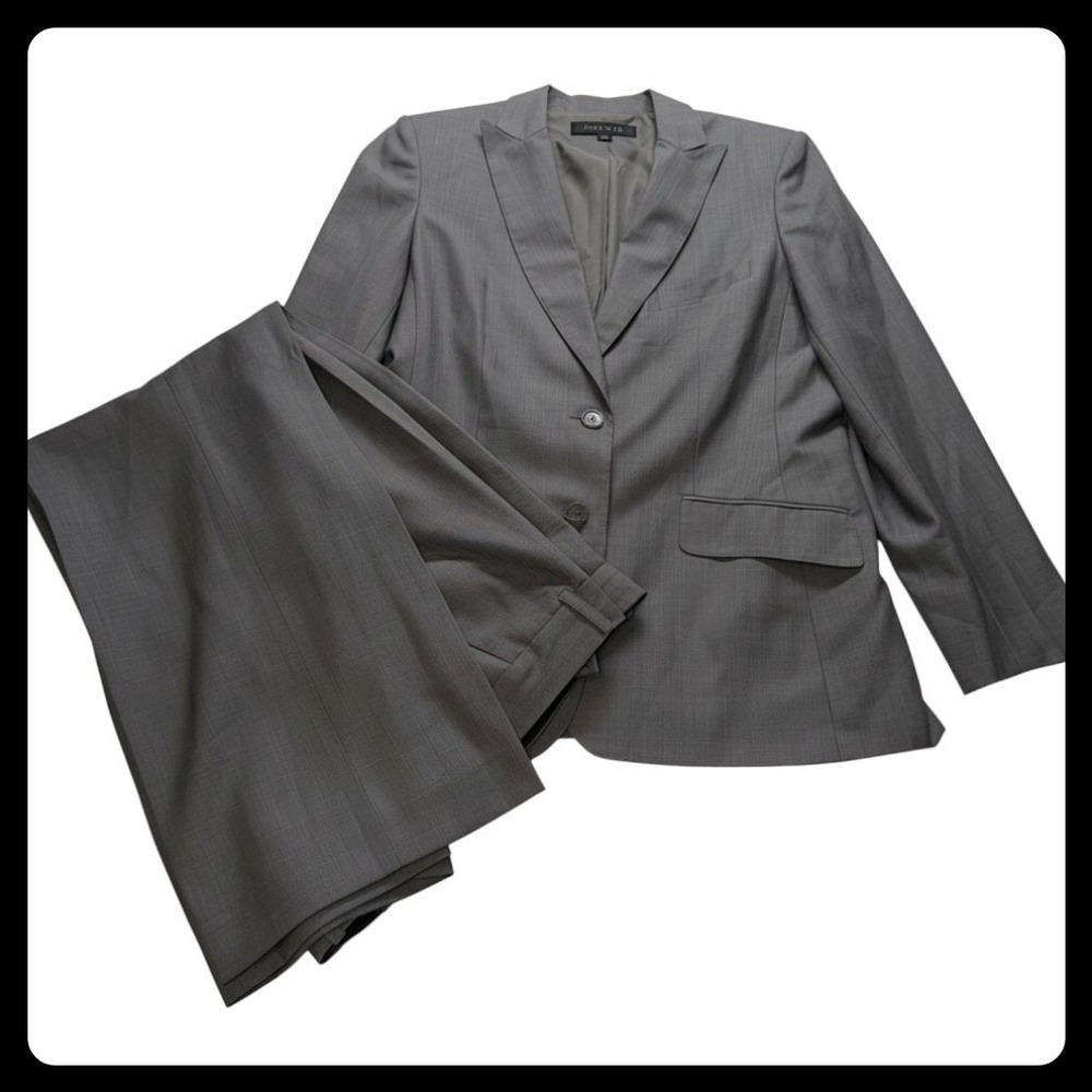 Anne Klein Pant Suit Womens 14 Gray Two Piece Set Career Office Professional